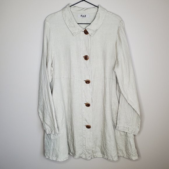 Flax Khaki Peplum Button Down Tunic Top